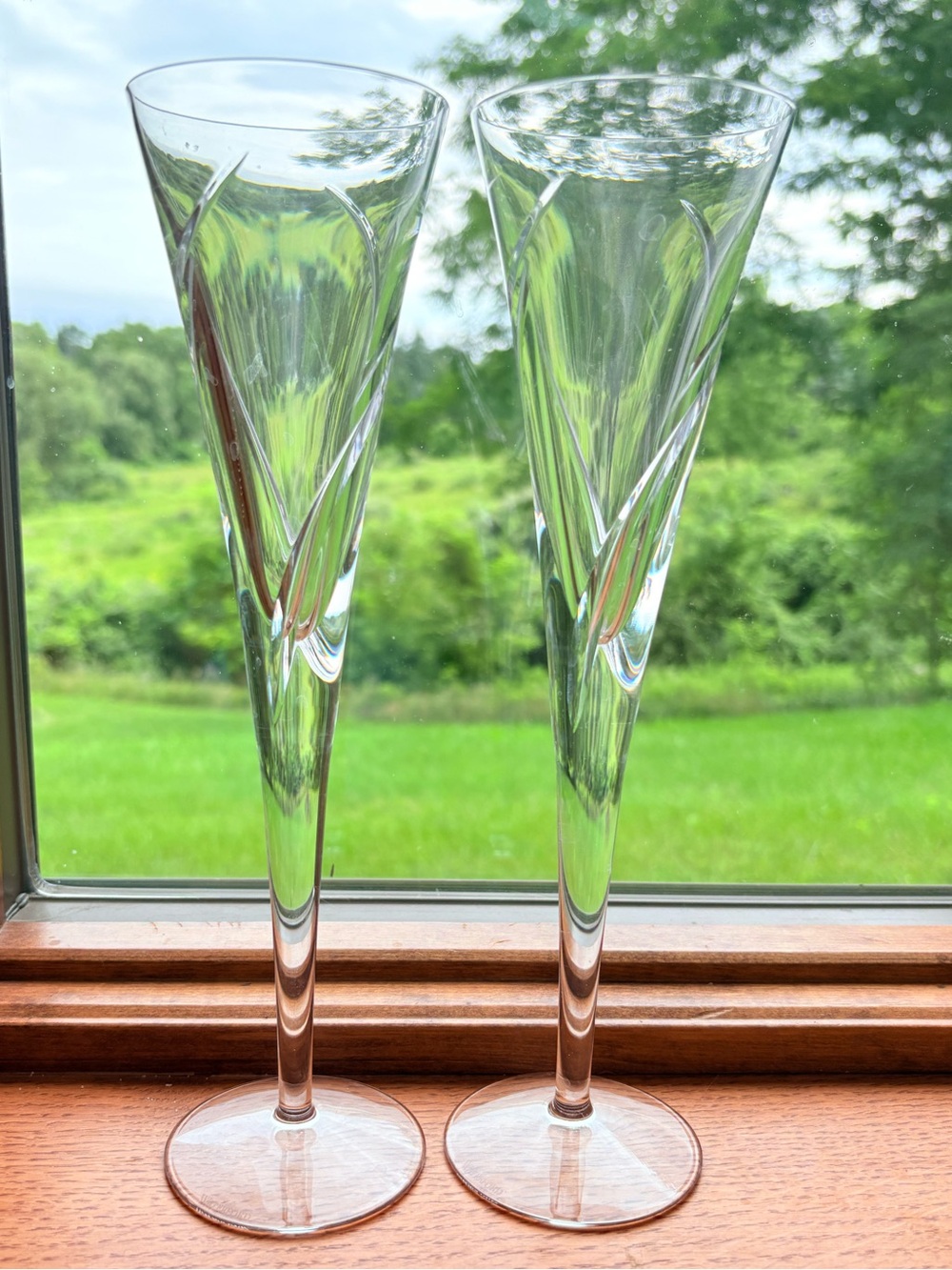 Set Waterford Crystal Siren Champagne Flutes Toasting Glasses 11” Retired Weddin